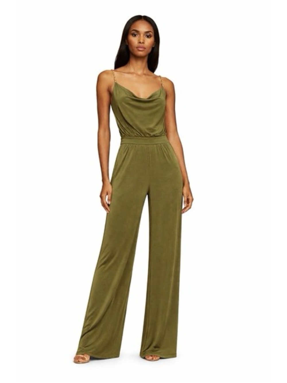 Jason Wu Emmett Jersey Cowl Neck Sleeveless Jumpsuit in Olive